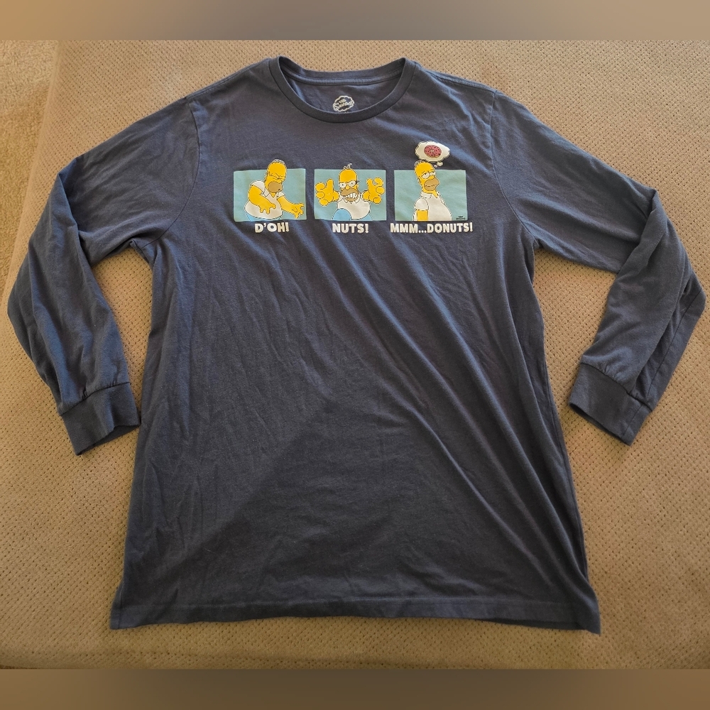 The Simpsons Homer D'oh! NUTS! MMM...donuts! Blue Long sleeve shirt adult xl